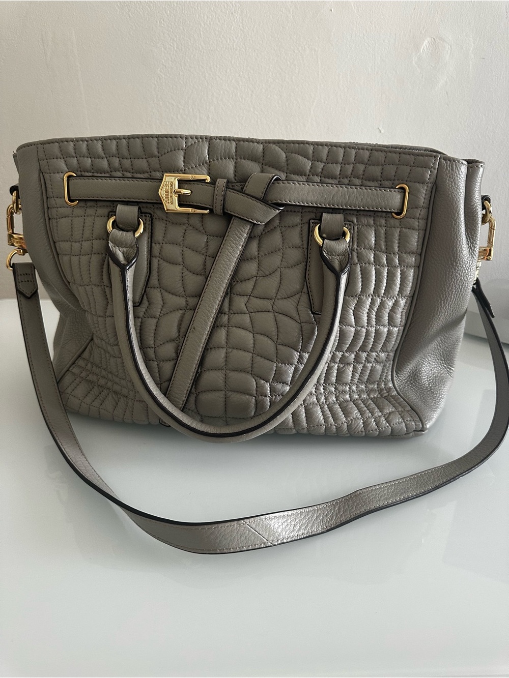 Aimee Kestenberg Quilted Sachet Handbag in Gray with Gold Hardware